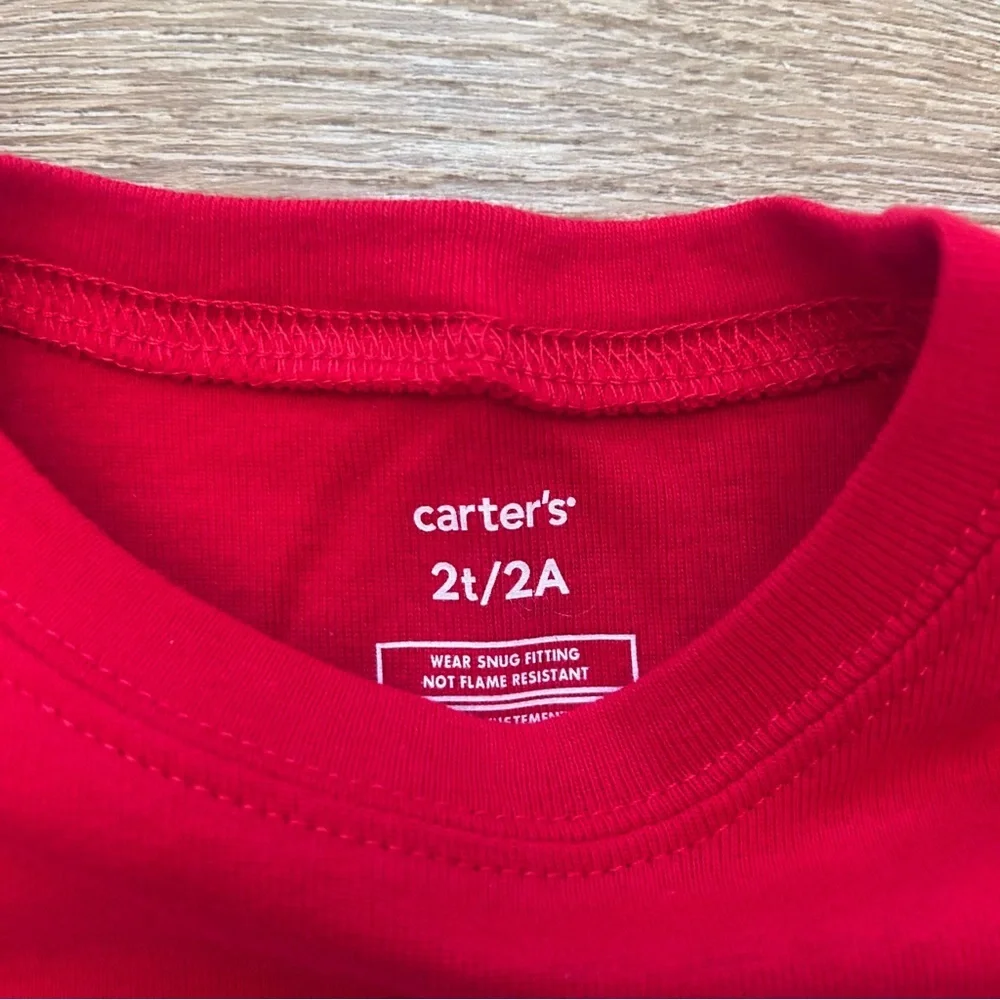 Carter’s Santa Christmas Pajama Set Sz 2T Red Merry‎ & Bright Warm Fleece NEW